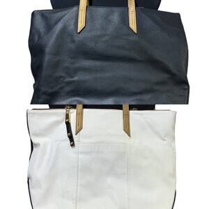 Carlos Santana Black White Faux Leather Large Handbag Purse Shoulder Bag